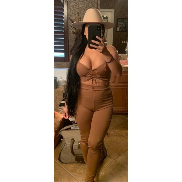 Fashion Nova Tan Lace Up Pant & Crop Bustier Set - Picture 3 of 4